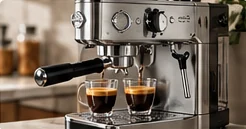 AI-sfeerbeeld over espresso met een filterhouder