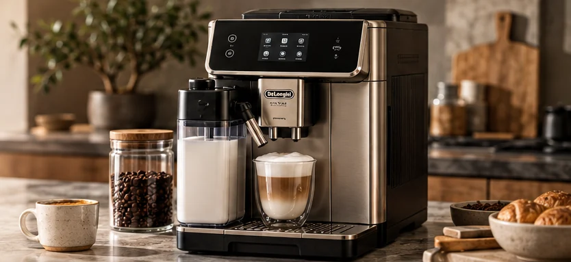 AI-gegenereerd sfeerbeeld van een espressomachine op een keukenblad